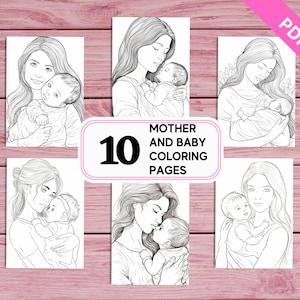 10 Mother and Baby Coloring Pages for Kids and Adults | Printable PDF 10 Pages A4 | Coloring Sheets Perfect Gift For Mother&#39;s Day
