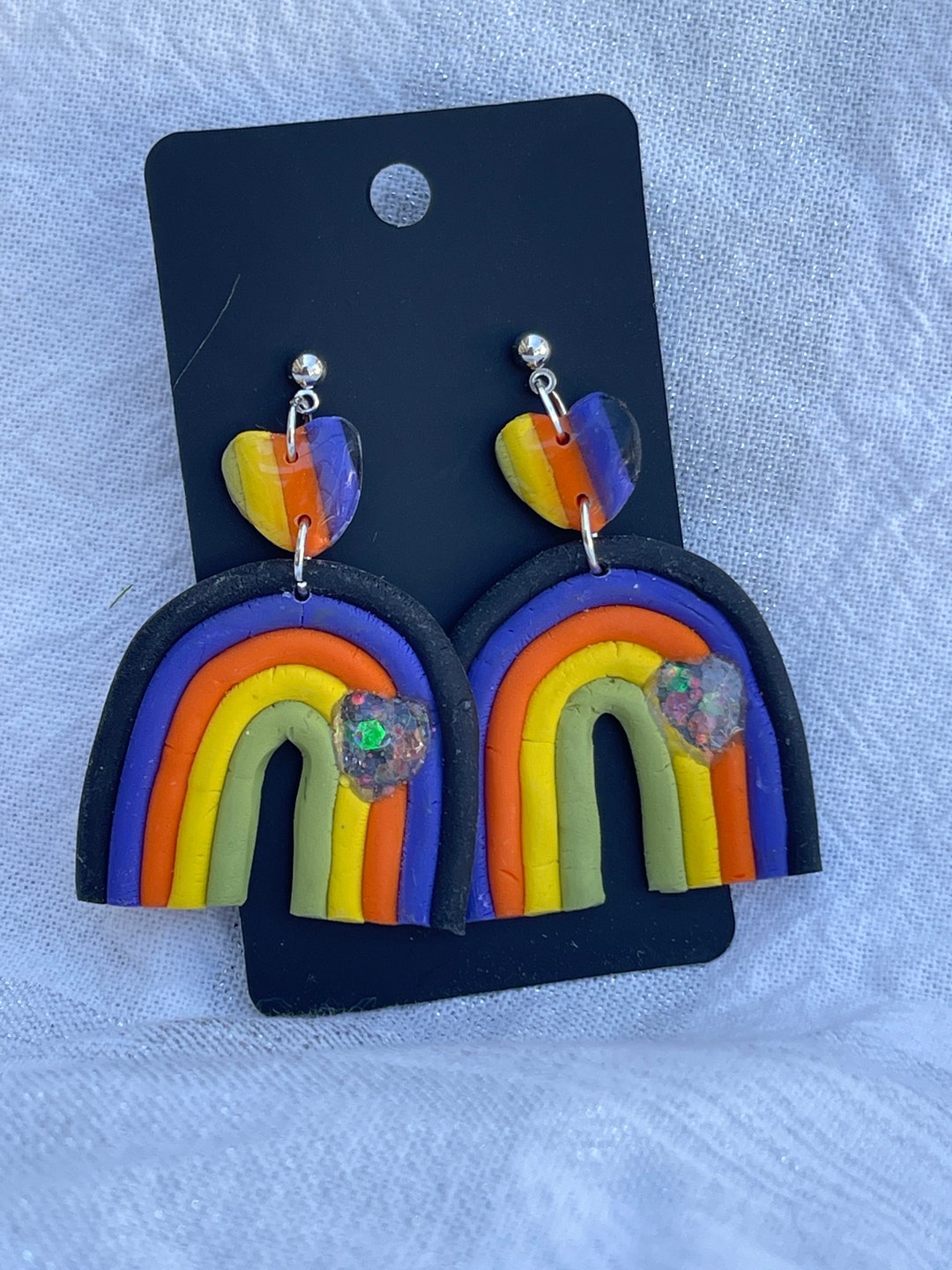 Handmade Polymer Clay Rainbow With Heart Shaped Faux Opal With Heart