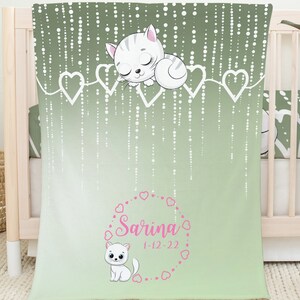 Sleeping Kitten Personalized Baby Bedding Blanket Sets for Baby Boy Girl Gift for Newborn Baby Shower Keepsakes New Baby Customized Boy Girl