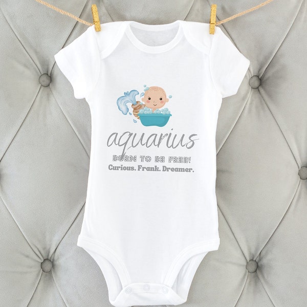 ZODIAC AQUARIUS Custom Horoscope Boy Gift Custom Name Bodysuit Zodiac Tee Baby Gift Custom Baby Zodiac Gifts Baby Keepsake Name Baby Shirts