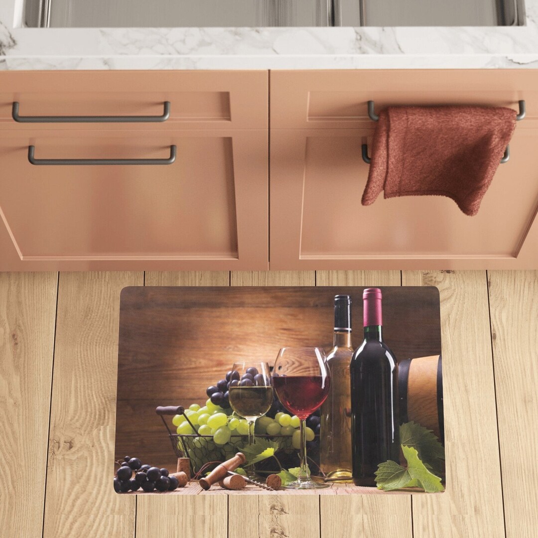 Glasses of Red and White Wine Kitchen Rug Decorative Kitchen Mat With