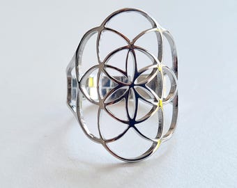 SEED OF LIFE ring in silver stainless steel
