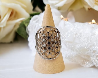 FLOWER OF LIFE ring in silver stainless steel