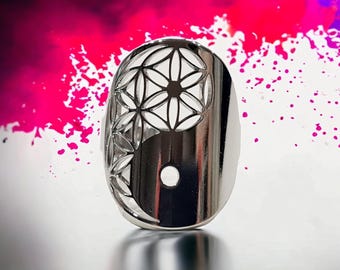 YIN YANG Flower of Life ring in silver stainless steel