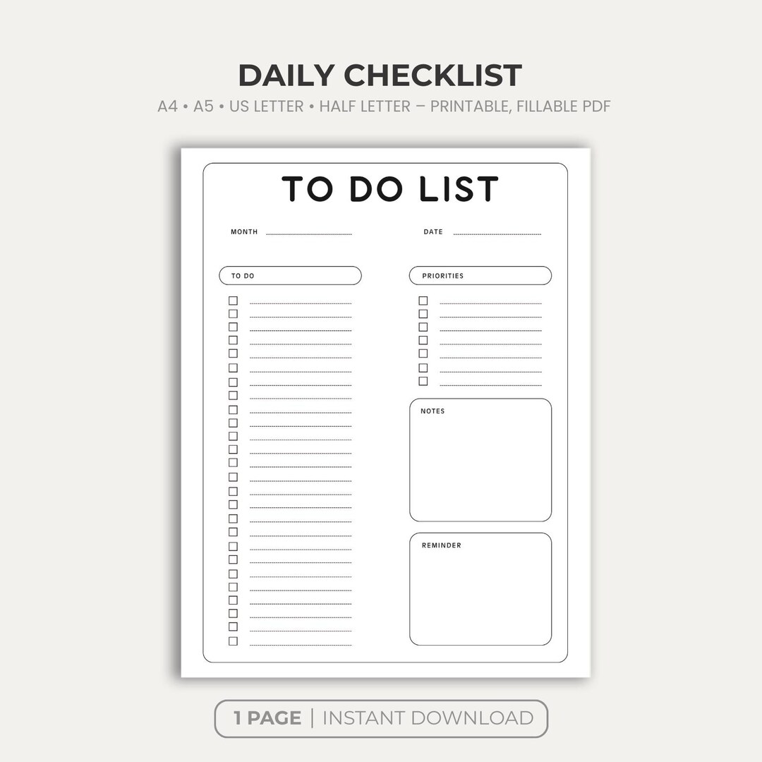 To Do List Printable, Minimal Task List Planner, Daily to Do Checklist ...