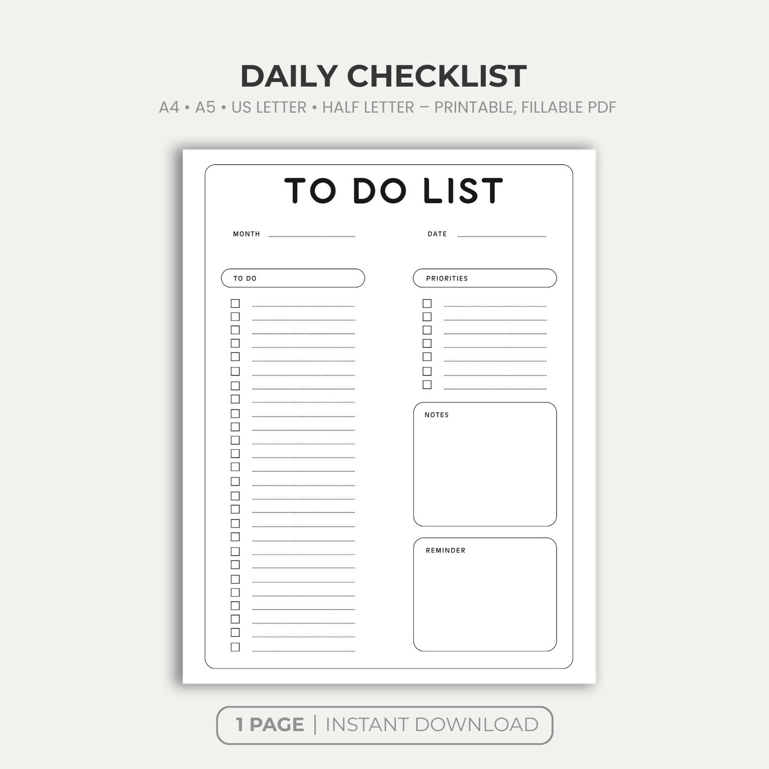 To Do List Printable, Minimal Task List Planner, Daily to Do Checklist ...