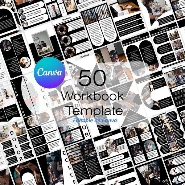 Ebook Template Canva | Coaching Guide Book Canva Template| Lead Magnet | Course Creator Template | Modern Workbook | Black