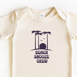 Beach Snooze Crew Cute Baby Bodysuit Onesie Gift for Beach Themed Baby Showers, Beach Vibes Vacation Clothing for Kids, Cute Beach Baby