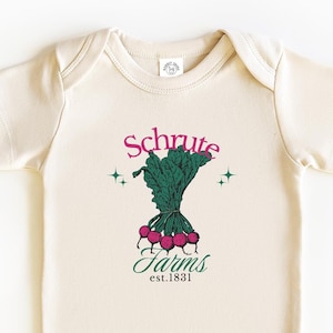 This Schrute Farms Baby Onesie is the Perfect Shower Gift Fans Of The Office, Baby Essentials Wadrobe ready with this Cute Retro Onesie