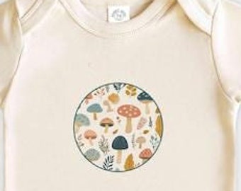 Collage de hongos, mono de hongo para bebé, body natural, ropa cottagecore, body natural, mono natural