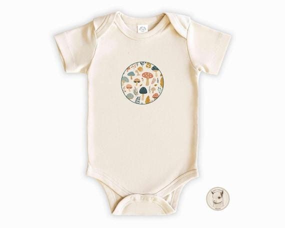 Baby Essentials Mushroom Collage, Mushroom Baby Onsie, Natural
