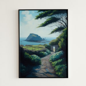Jeju Stone Path, Digital Print, Oil on Canvas, Serenity, Calm, Simple, Peaceful, Meditative, Minimalist, Modern Decor, Interior