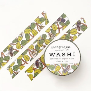 Ruban adhésif washi trèfle blanc + abeille