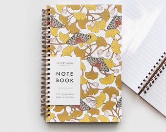 Ginkgo + Tiger Moth Spiral Notebook