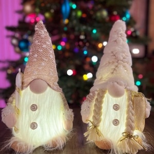 Pair of Light up, white, Christmas Gnomes