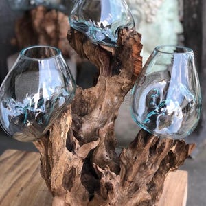 Small Triple Molten Glasses on Driftwood/ Gamal Wood (Bali Hardwood)