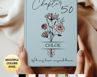Personalized 50th Birthday Journal, Personalized Name Journal Gift for Her Best Friend Bookish Fifty Birthday Fiftieth Floral Milestone Gift