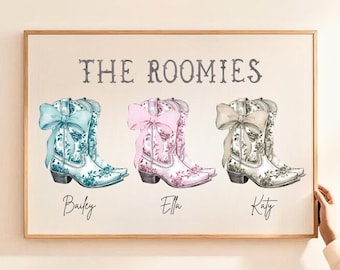 Custom Cowgirl Boots Roommate Print, DIGITAL DOWNLOAD, Chinoiserie Cowgirl Coquette Decor, College Apartment Dorm Decor, Roomie Gift Cowgirl