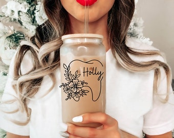 Custom Dental Hygienist Glass Tumbler Gift - Iced Coffee Cup, Personalized Dental Gift, Dental Assistant Gift, Bulk Dentist Office Gift