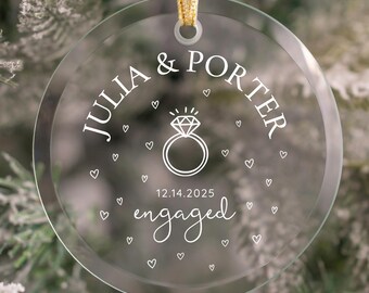 Personalized Engagement Ornament with Names and Date Engagement Party Keepsake for Engaged Couple Gifts for Engaged Couple Engaged Christmas