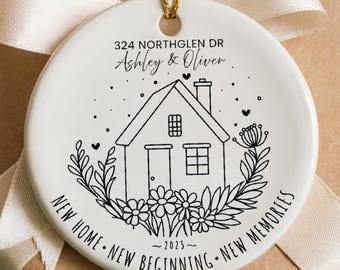 New Home Ornament - Cute Custom Address Christmas Ornament with Names, New House New Home Keepsake Gift, Housewarming Couples Move In Gift