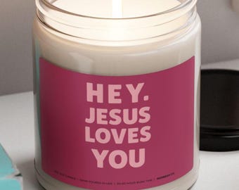 Trendy Jesus Loves You Christian Candle, Christian Merch, Spiritual Candles, Catholic Candle, Cute Candle Christian Decor Bold Typography