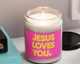 Pink Jesus Loves You Christian Candle - Christian Merch, Spiritual Candles, Catholic Candle, Cute Candle Christian Decor Bold Vibrant Faith