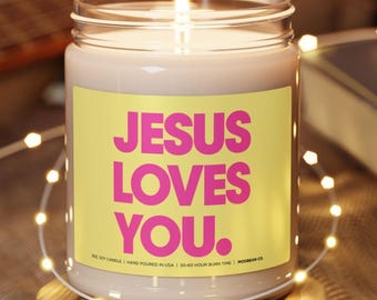Yellow Jesus Loves You Christian Candle, Christian Merch, Spiritual Candles,Catholic Candle,Cute Candle Christian Decor Bold Vibrant Faith