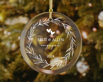 Personalized Engaged Ornament, Engagement Gift for Couple, Special Date Gift, Engagement Gift, Our First Christmas Ornament Engagement Gift