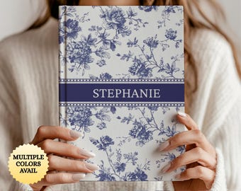 Blue Toile De Jouy Personalized Journal, Custom Name Journal for Women, Chinoiserie Journal, Bridesmaid Proposal, Wedding Bridal Party Gift