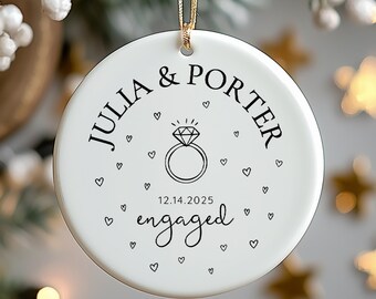 Personalized Engagement Ornament with Names and Date Engagement Party Keepsake for Engaged Couple Gifts for Engaged Couple Engaged Christmas
