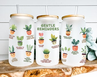 Gentle Reminders Iced Coffee Cup Gift - Positive Affirmations Tumbler, Mental Health Gift, Motivation Therapist Gift, Self Love Reminders