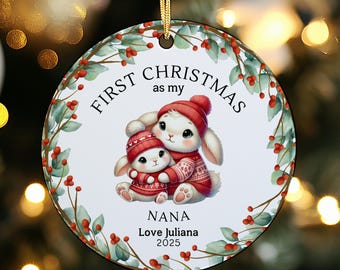 Ceramic Ornament, Personalized First Christmas Grandma Grandpa Gift, New Nanny Mom Dad Ornament 2025, Grandkids Bauble Decoration, Holiday
