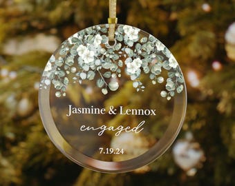 Personalized Engaged Ornament, Engagement Gift for Couple, Custom Glass Ornament, Engaged Gift, Our First Christmas Ornament Engagement Gift
