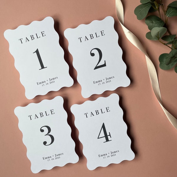 Wedding Table Number, Wavy Wedding Table Numbers, Table Numbers, Wedding Table Decor, Wedding Decor, Scalloped edge table number