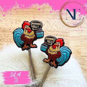 Stitch Stoppers | ROOSTER | CHICKEN | farm animal | coffee | Needle Stoppers | Knitting Needle Point Protectors | gift for knitters | gift