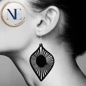 BOHO Style Earrings | WOODEN EARRINGS | dangle earrings | trendy Earrings | gift | geometric earrings | teardrop earrings | Black earrings