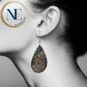 ORIENTAL earrings | vintage earrings | BOHO Style Earrings | dangle earrings | PU leather | gift for her | teardrop earrings | flowers