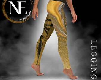 GOLD MARBLE | Yoga Leggings | Yoga Pants | Printed Leggings | High Waist Leggings | Allover Print Pants | Mix and Match | Women Leggings