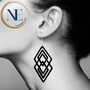 BOHO Style Earrings | WOODEN EARRINGS | dangle earrings | trendy earrings | gift | geometric earrings | rhombus earrings | Black earrings