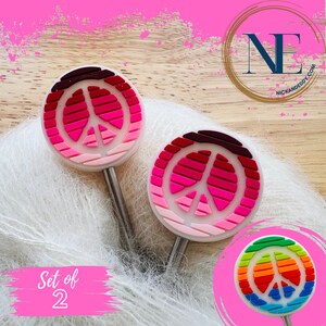 Stitch Stoppers | PEACE | LOVE | pink | multicolor | Needle Stoppers | Knitting Needle Point Protectors | gift for knitters | gift