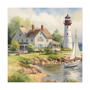 New England Coast 8 / Canvas Gallery Wrap / Lighthouse Painting / Wall Art New England Theme / New England Painting / New England Art