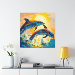 Dancing Dolphins 4 / Canvas Gallery Wrap / Dolphin Painting / Dolphin Lover Gift / Dolphin Print / Dolphin Wall Decor / Dolphin Gift
