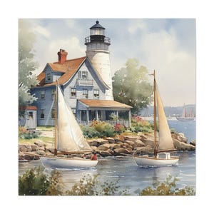 New England Coast 6 / Canvas Gallery Wrap / Lighthouse Painting / Wall Art New England Theme / New England Painting / New England Art