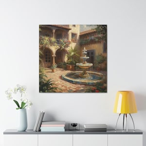 Spanish Courtyard 1 / Canvas Gallery Wrap / Spanish Art / Spanish Wall Art / Art Prints Spanish / Spanish Artwork / Spanish Painting