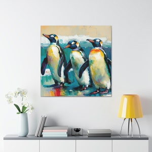 Playful Penguins 3 / Canvas Gallery Wrap / Penguin Wall Art / Penguin Gifts / Penguin Art / Penguin Painting / Penguin Print / Penguin Decor