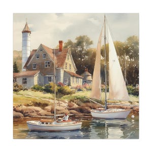New England Coast 3 / Canvas Gallery Wrap / Lighthouse Painting / Wall Art New England Theme / New England Painting / New England Art