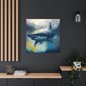 Great White Shark 2 / Canvas Gallery Wrap / Shark Painting / Shark Art Print / Shark Art / Shark Print / Shark Bathroom Accessories