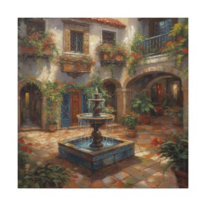 Spanish Courtyard 6 / Canvas Gallery Wrap / Spanish Art / Spanish Wall Art / Art Prints Spanish / Spanish Artwork / Spanish Painting