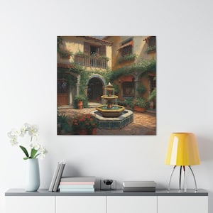 Spanish Courtyard 2 / Canvas Gallery Wrap / Spanish Art / Spanish Wall Art / Art Prints Spanish / Spanish Artwork / Spanish Painting